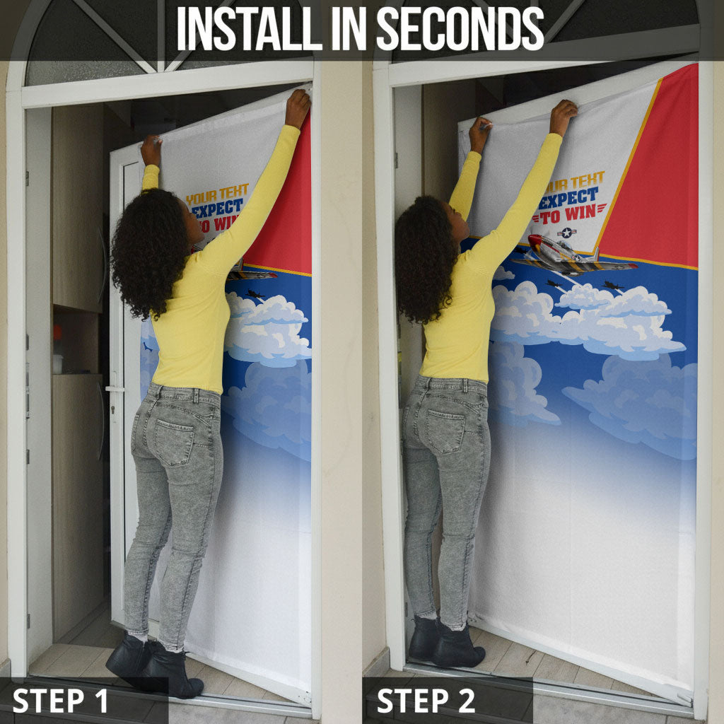 Personalized Tuskegee Airmen Door Cover Expect To Win P-51 Mustang Patriotic Aviation Art