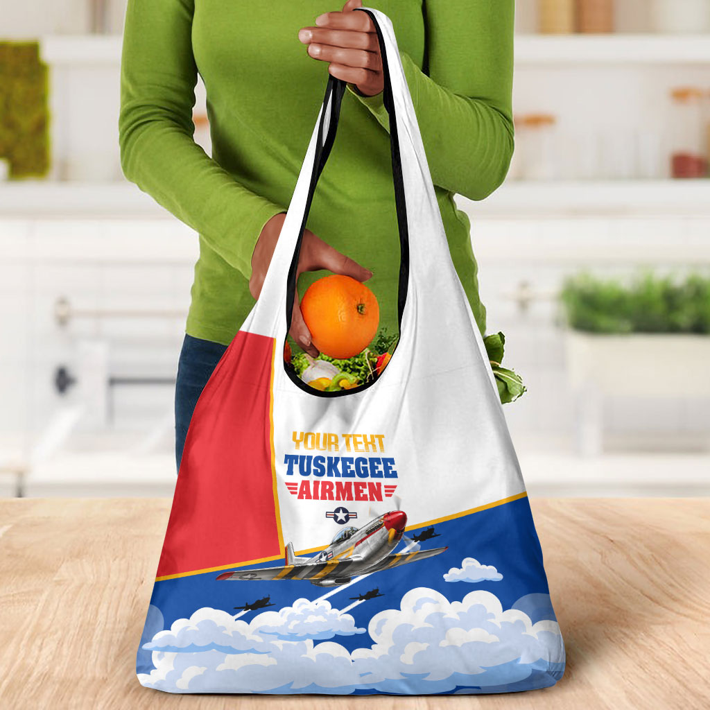Personalized Tuskegee Airmen Grocery Bag Expect To Win P-51 Mustang Patriotic Aviation Art