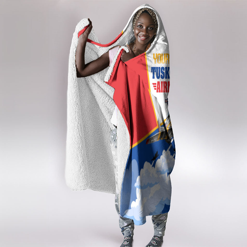 Personalized Tuskegee Airmen Hooded Blanket Expect To Win P-51 Mustang Patriotic Aviation Art
