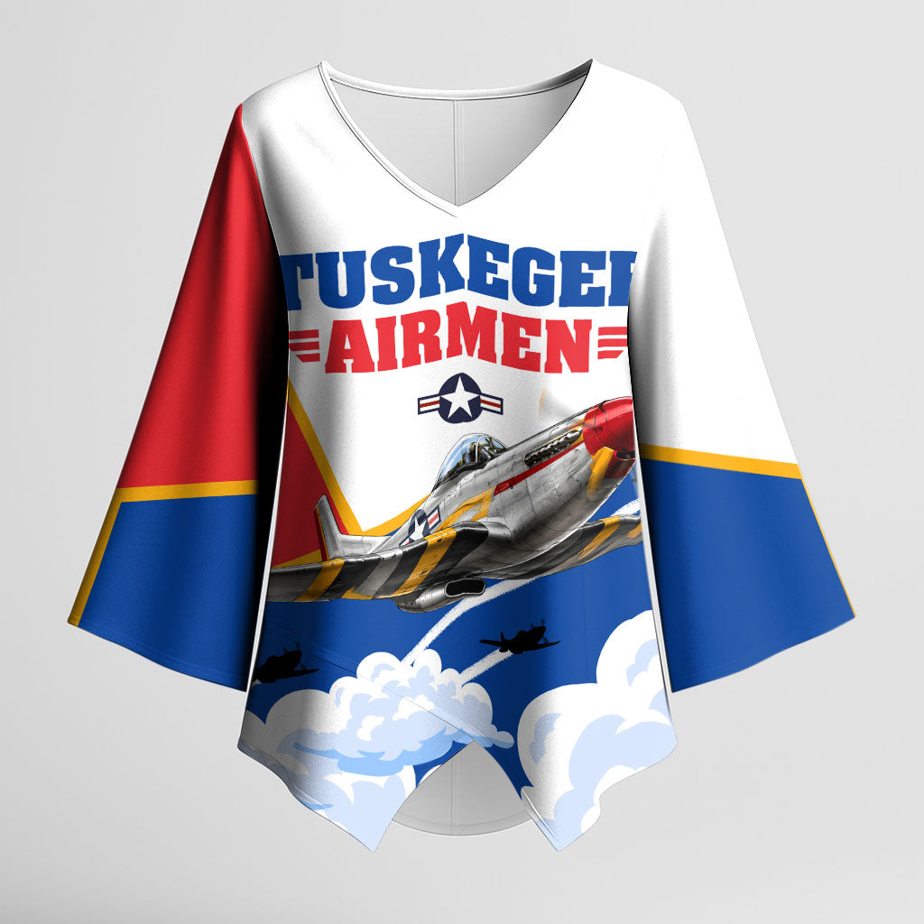 Personalized Tuskegee Airmen Kimono Sleeve Blouse Expect To Win P-51 Mustang Patriotic Aviation Art