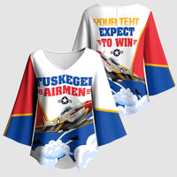 Personalized Tuskegee Airmen Kimono Sleeve Blouse Expect To Win P-51 Mustang Patriotic Aviation Art