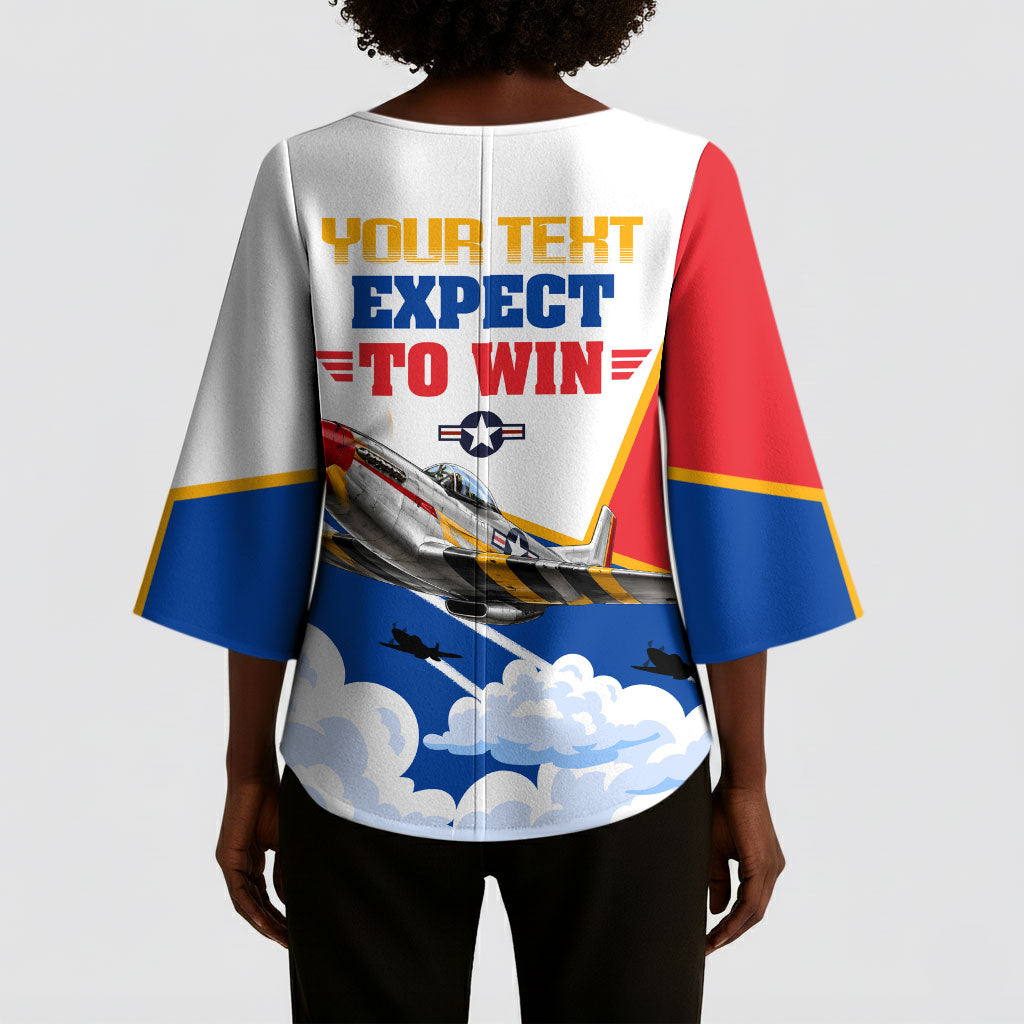 Personalized Tuskegee Airmen Kimono Sleeve Blouse Expect To Win P-51 Mustang Patriotic Aviation Art
