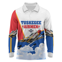 Personalized Tuskegee Airmen Long Sleeve Polo Shirt Expect To Win P-51 Mustang Patriotic Aviation Art