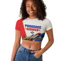 Personalized Tuskegee Airmen Raglan Cropped T shirt Expect To Win P-51 Mustang Patriotic Aviation Art