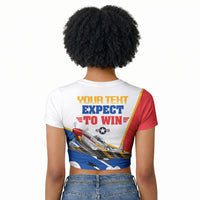 Personalized Tuskegee Airmen Raglan Cropped T shirt Expect To Win P-51 Mustang Patriotic Aviation Art