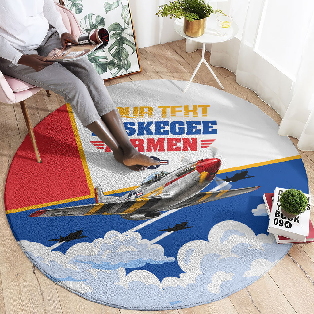 Personalized Tuskegee Airmen Round Carpet Expect To Win P-51 Mustang Patriotic Aviation Art