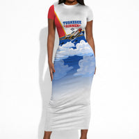 Personalized Tuskegee Airmen Short Sleeve Bodycon Dress Expect To Win P-51 Mustang Patriotic Aviation Art