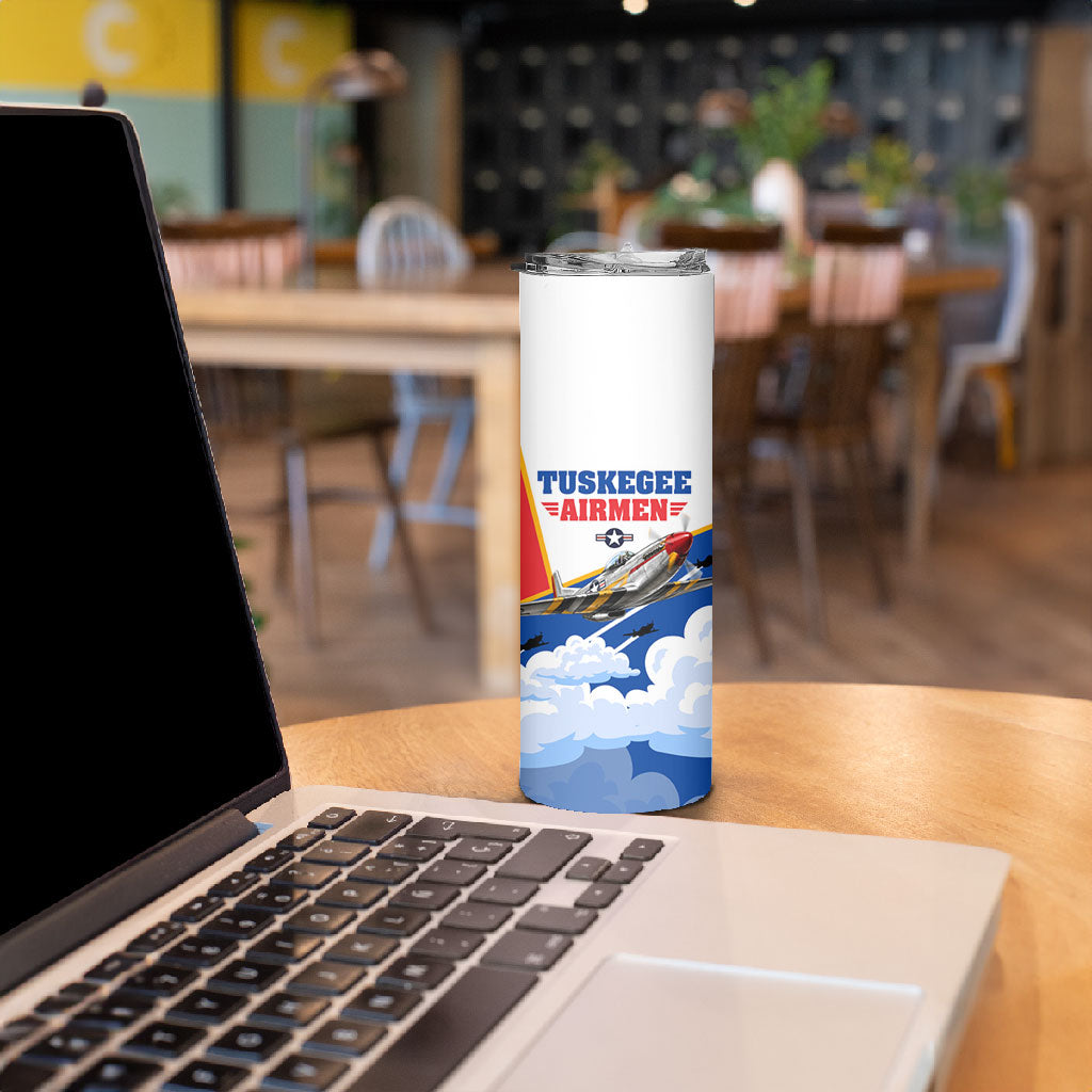 Personalized Tuskegee Airmen Skinny Tumbler Expect To Win P-51 Mustang Patriotic Aviation Art