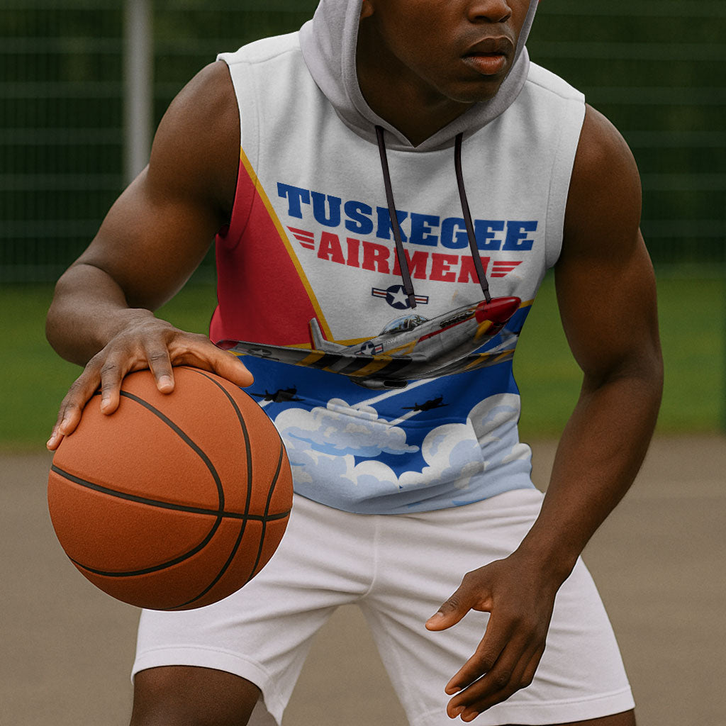 Personalized Tuskegee Airmen Sleeveless Hoodie Expect To Win P-51 Mustang Patriotic Aviation Art