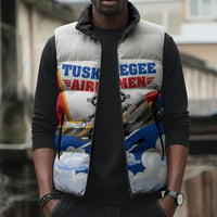 Personalized Tuskegee Airmen Sleeveless Puffer Jacket Expect To Win P-51 Mustang Patriotic Aviation Art