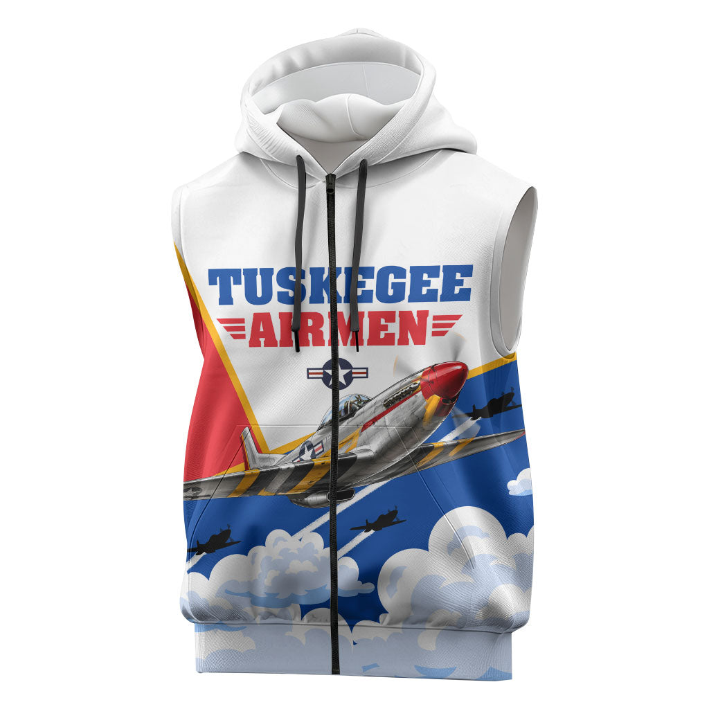 Personalized Tuskegee Airmen Sleeveless Zip Hoodie Expect To Win P-51 Mustang Patriotic Aviation Art