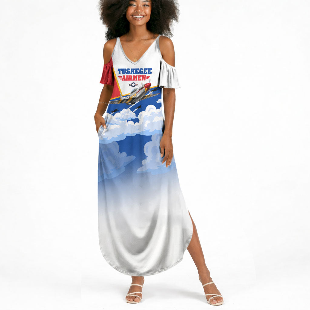 Personalized Tuskegee Airmen Summer Maxi Dress Expect To Win P-51 Mustang Patriotic Aviation Art