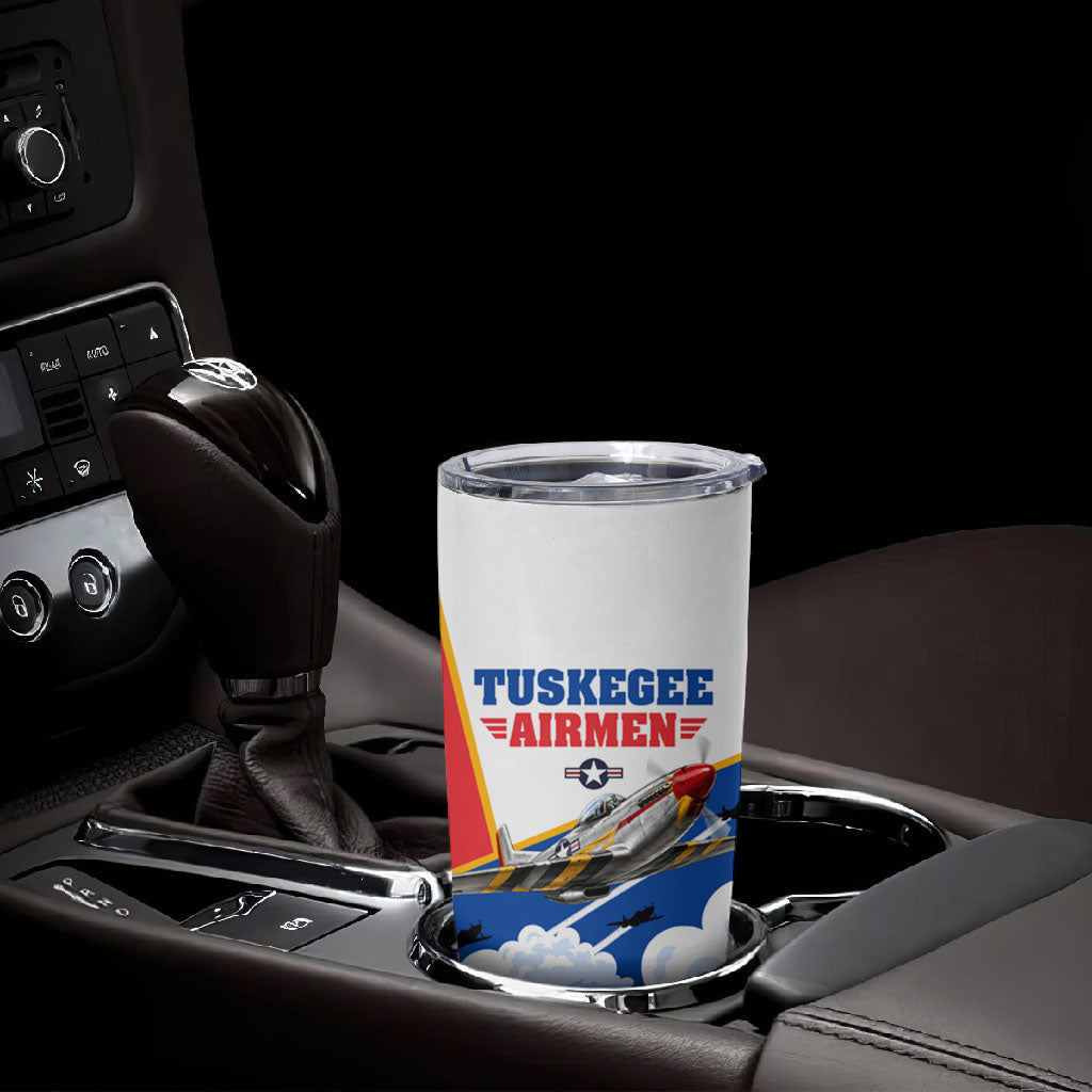 Personalized Tuskegee Airmen Tumbler Cup Expect To Win P-51 Mustang Patriotic Aviation Art