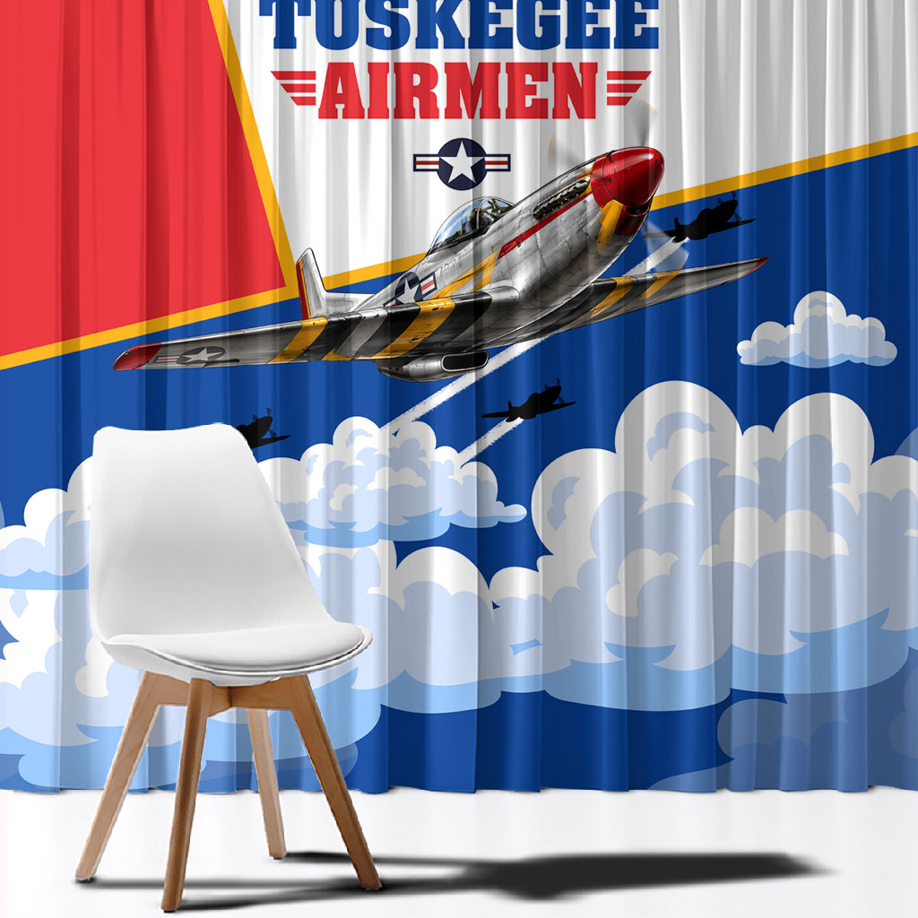 Personalized Tuskegee Airmen Window Curtain Expect To Win P-51 Mustang Patriotic Aviation Art