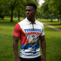 Personalized Tuskegee Airmen Zipper Polo Shirt Expect To Win P-51 Mustang Patriotic Aviation Art