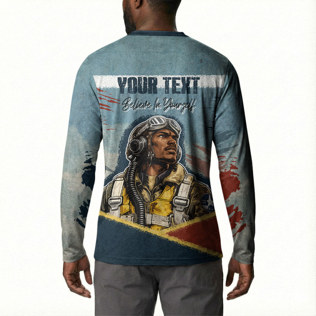 Personalized Tuskegee Airmen Button Sweatshirt Believe In Yourself Vintage WWII Military Aviation Art