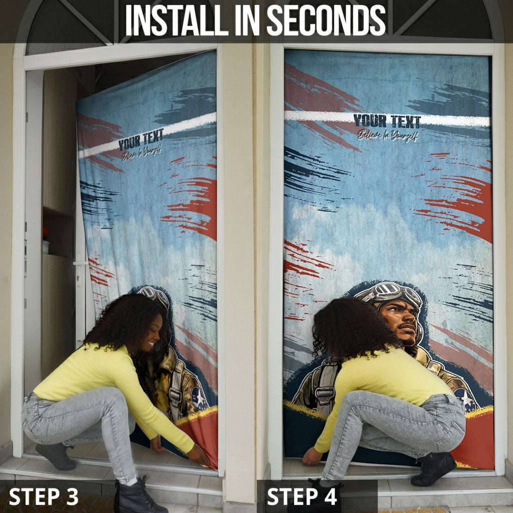 Personalized Tuskegee Airmen Door Cover Believe In Yourself Vintage WWII Military Aviation Art