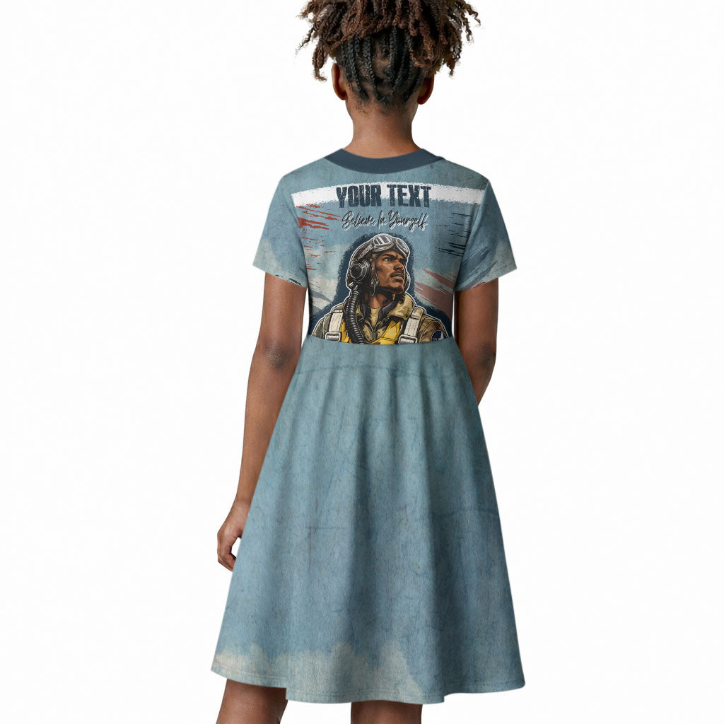 Personalized Tuskegee Airmen Kid Short Sleeve Dress Believe In Yourself Vintage WWII Military Aviation Art