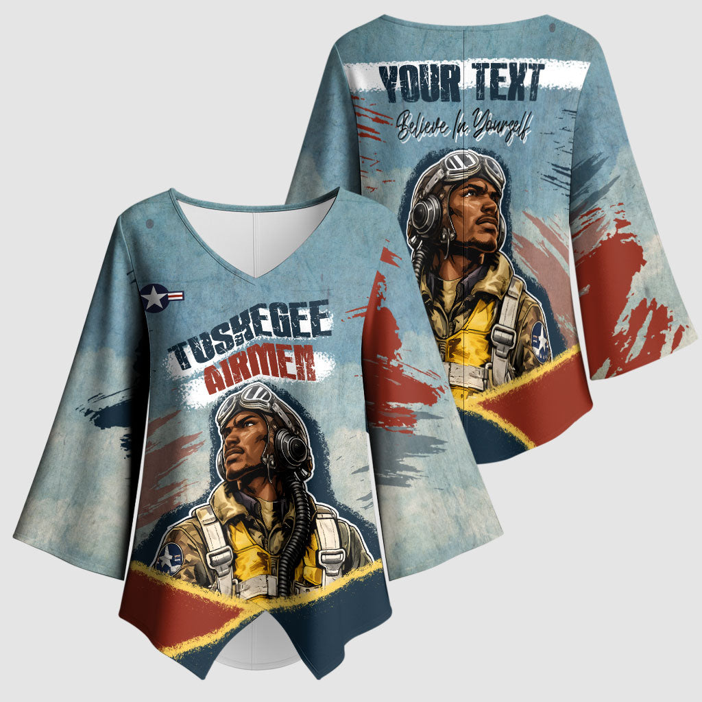 Personalized Tuskegee Airmen Kimono Sleeve Blouse Believe In Yourself Vintage WWII Military Aviation Art