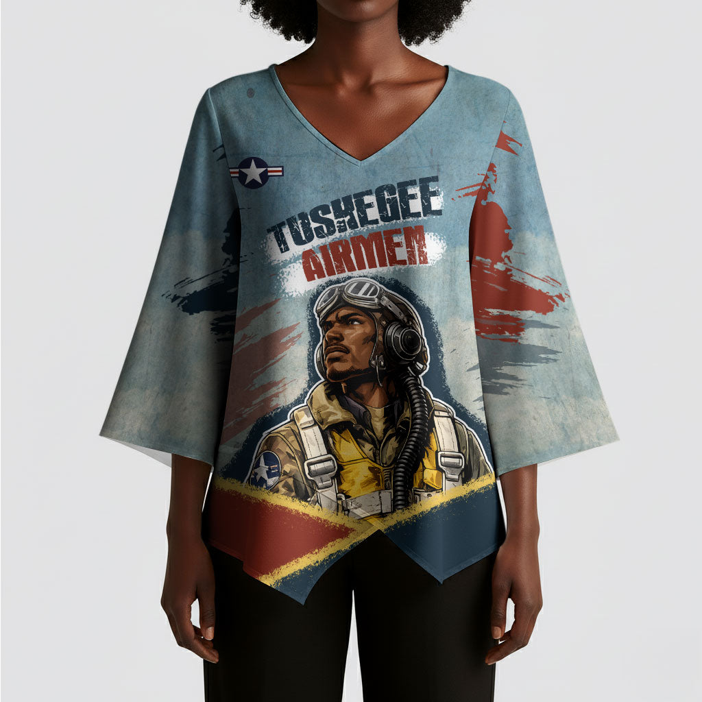 Personalized Tuskegee Airmen Kimono Sleeve Blouse Believe In Yourself Vintage WWII Military Aviation Art