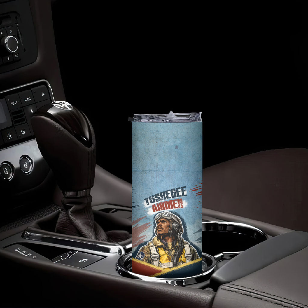Personalized Tuskegee Airmen Skinny Tumbler Believe In Yourself Vintage WWII Military Aviation Art