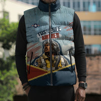 Personalized Tuskegee Airmen Sleeveless Puffer Jacket Believe In Yourself Vintage WWII Military Aviation Art