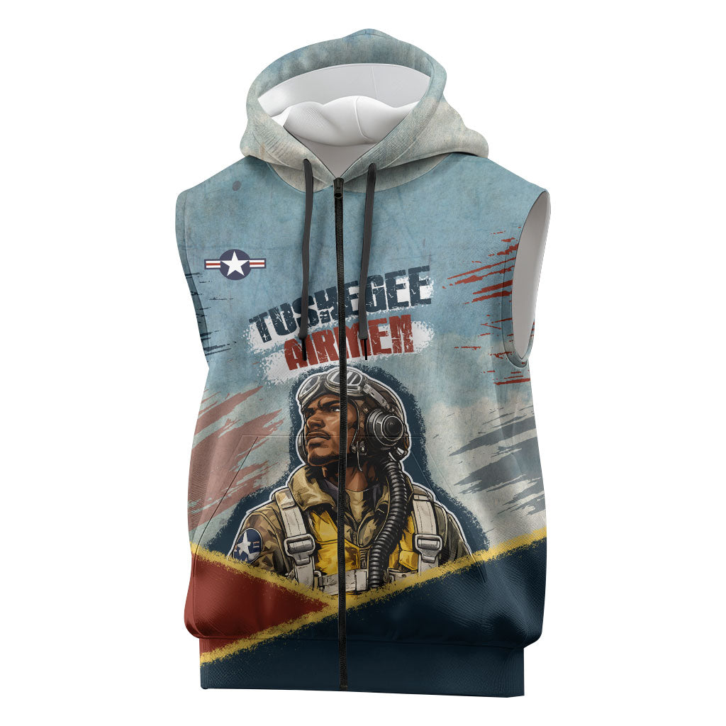 Personalized Tuskegee Airmen Sleeveless Zip Hoodie Believe In Yourself Vintage WWII Military Aviation Art