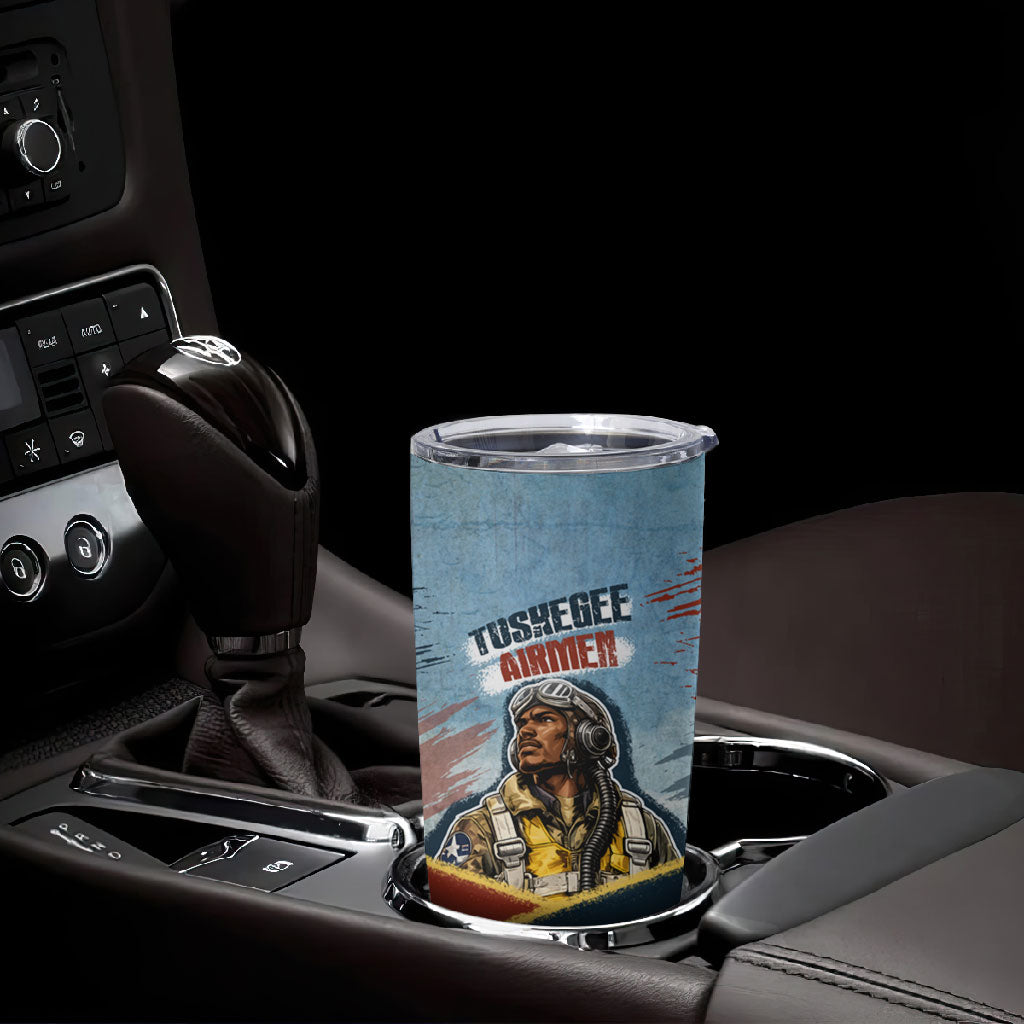 Personalized Tuskegee Airmen Tumbler Cup Believe In Yourself Vintage WWII Military Aviation Art