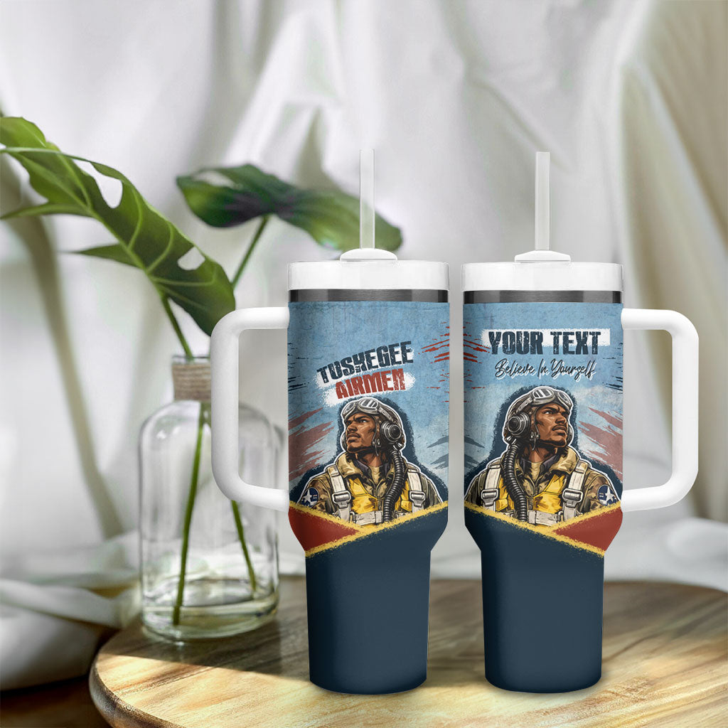 Personalized Tuskegee Airmen Tumbler With Handle Believe In Yourself Vintage WWII Military Aviation Art
