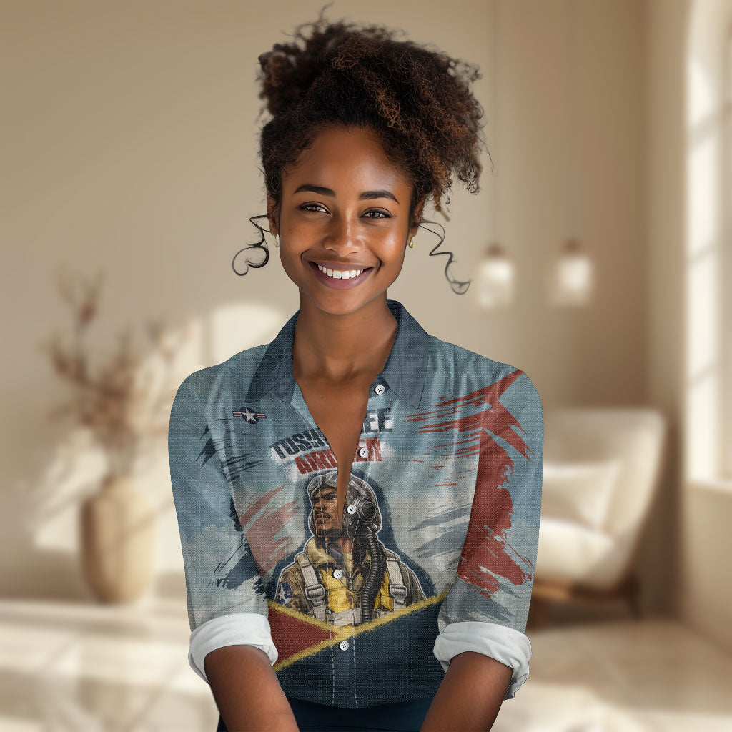 Personalized Tuskegee Airmen Women Casual Shirt Believe In Yourself Vintage WWII Military Aviation Art