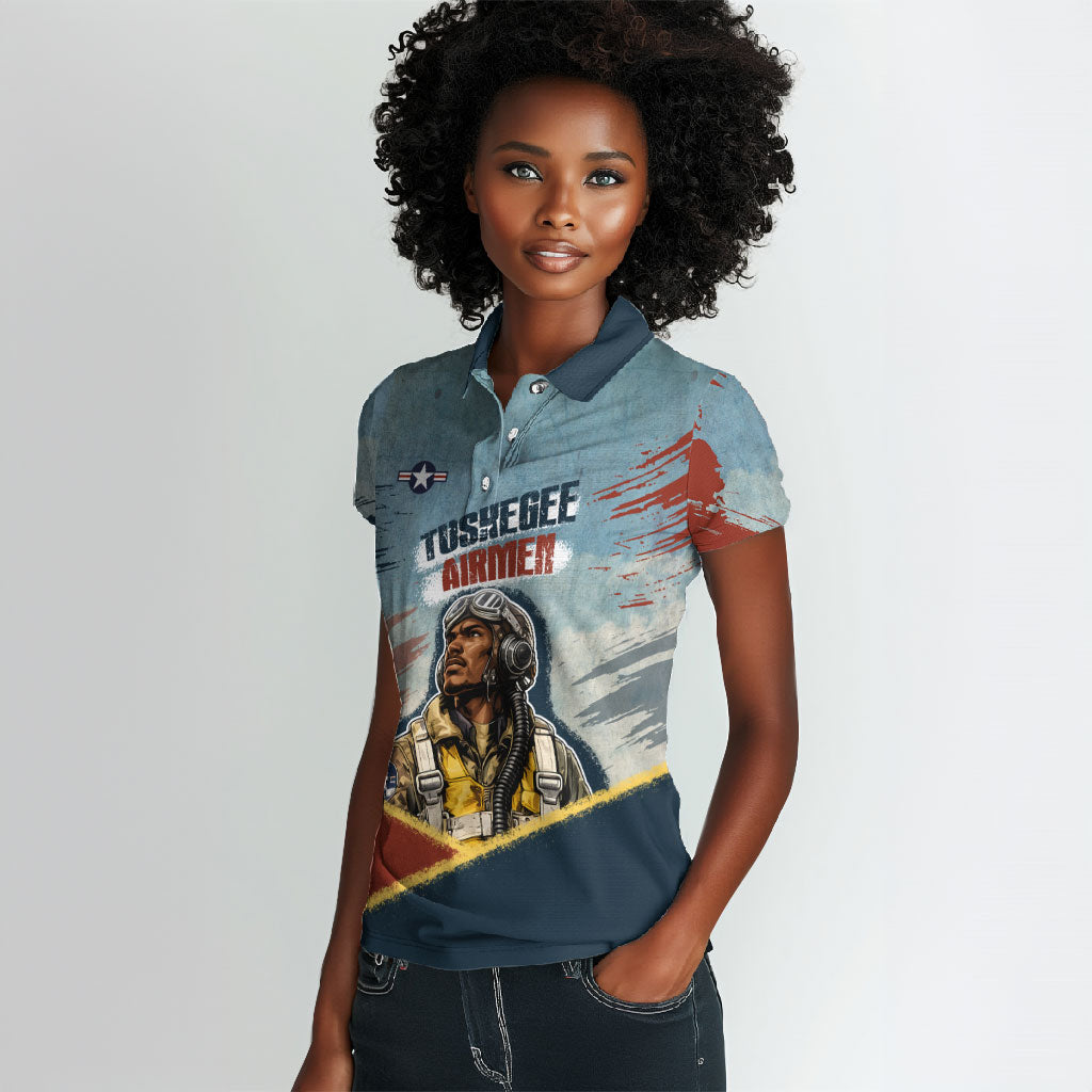 Personalized Tuskegee Airmen Women Polo Shirt Believe In Yourself Vintage WWII Military Aviation Art