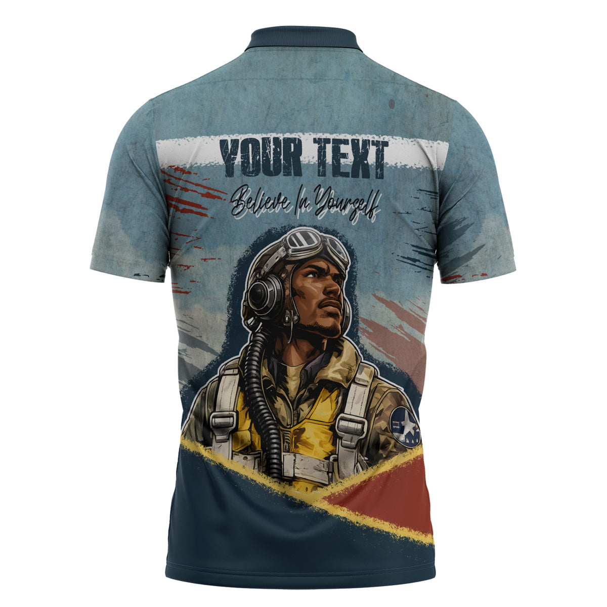 Personalized Tuskegee Airmen Zipper Polo Shirt Believe In Yourself Vintage WWII Military Aviation Art