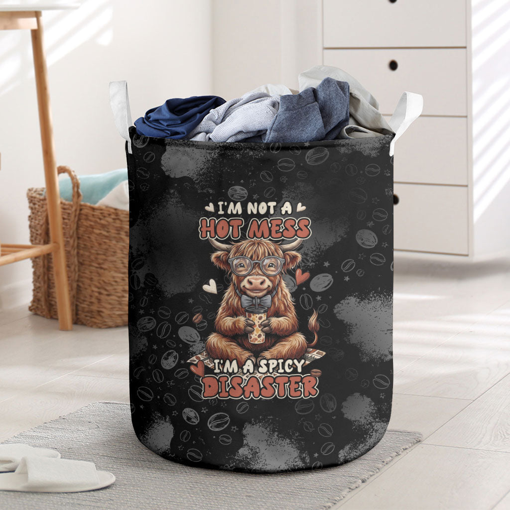 Hot Mess Highland Cow Laundry Basket Funny Cute Coffee Lover - Im A Spicy Disaster