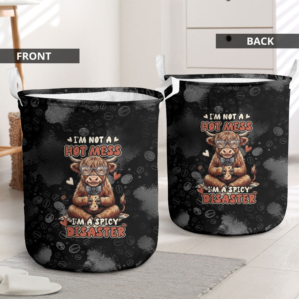 Hot Mess Highland Cow Laundry Basket Funny Cute Coffee Lover - Im A Spicy Disaster