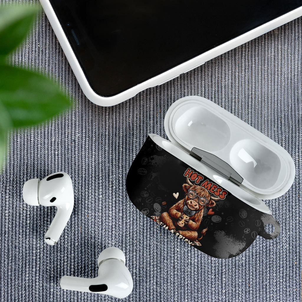 Hot Mess Highland Cow AirPods Case Funny Cute Coffee Lover - Im A Spicy Disaster