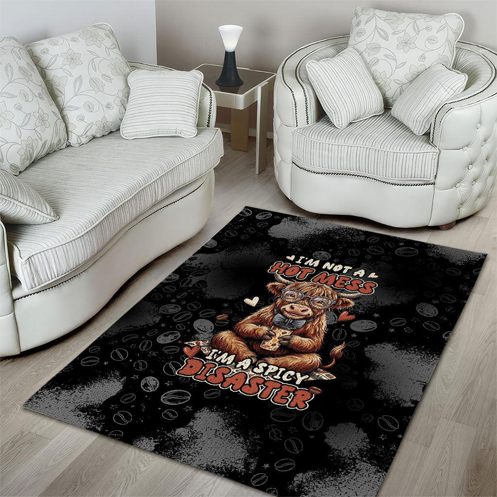 Hot Mess Highland Cow Area Rug Funny Cute Coffee Lover - Im A Spicy Disaster