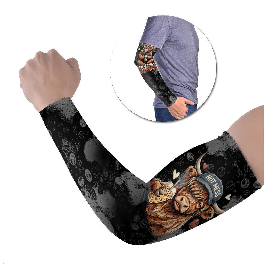 Hot Mess Highland Cow Arm Sleeves Funny Cute Coffee Lover - Im A Spicy Disaster