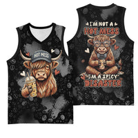 Hot Mess Highland Cow Basketball Jersey Funny Cute Coffee Lover - Im A Spicy Disaster