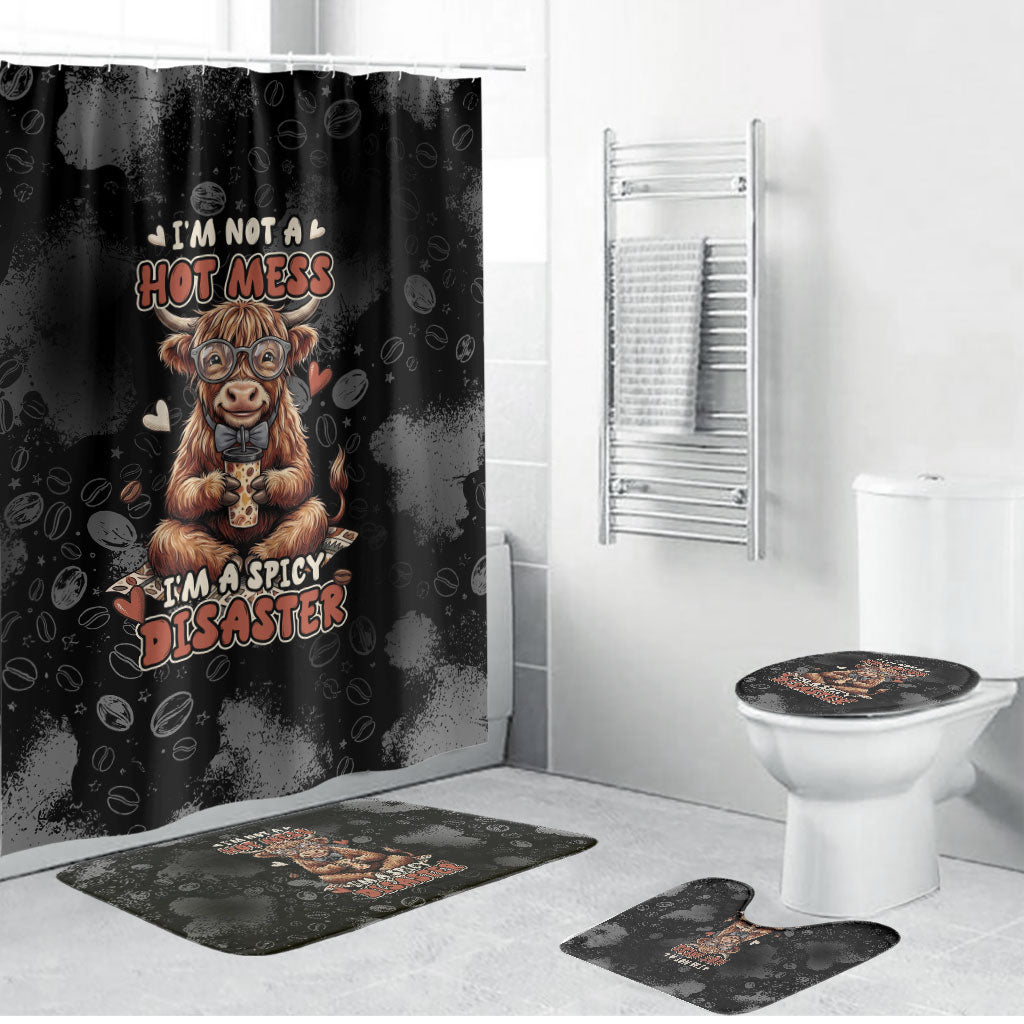 Hot Mess Highland Cow Bathroom Set Funny Cute Coffee Lover - Im A Spicy Disaster