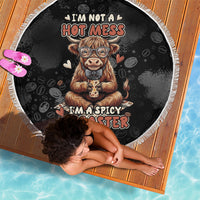 Hot Mess Highland Cow Beach Blanket Funny Cute Coffee Lover - Im A Spicy Disaster
