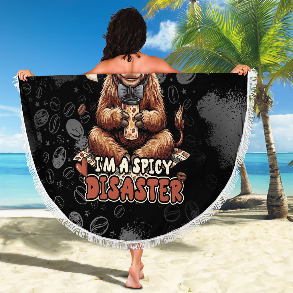 Hot Mess Highland Cow Beach Blanket Funny Cute Coffee Lover - Im A Spicy Disaster