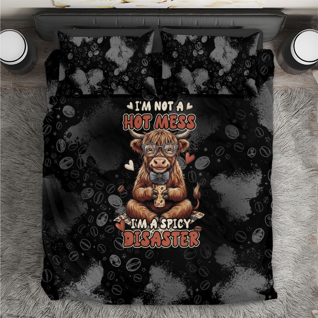 Hot Mess Highland Cow Bedding Set Funny Cute Coffee Lover - Im A Spicy Disaster