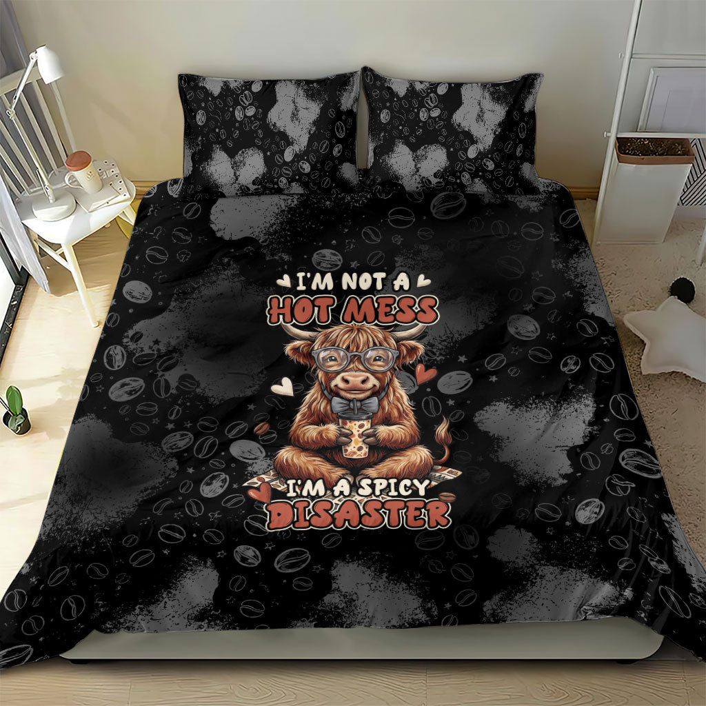 Hot Mess Highland Cow Bedding Set Funny Cute Coffee Lover - Im A Spicy Disaster