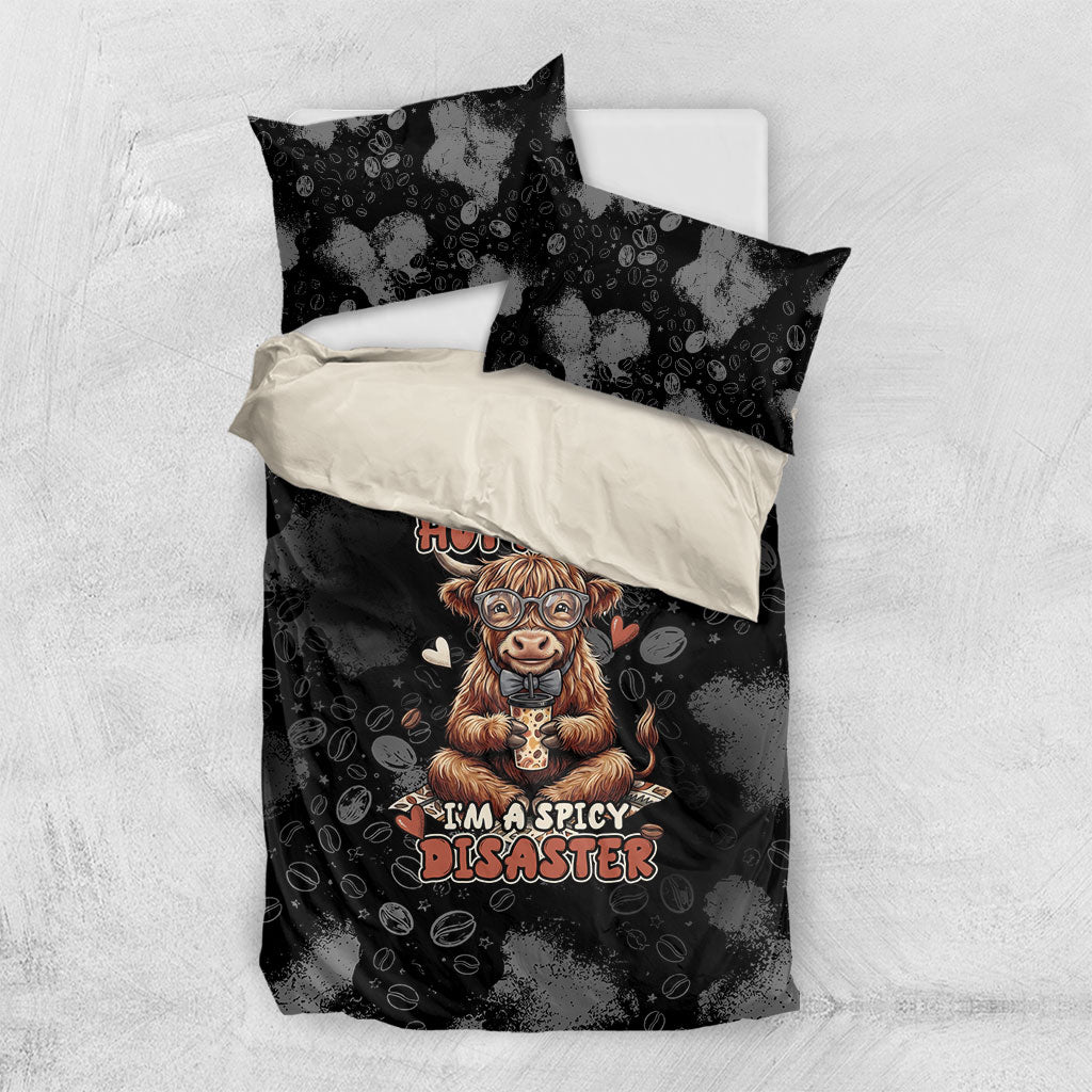 Hot Mess Highland Cow Bedding Set Funny Cute Coffee Lover - Im A Spicy Disaster