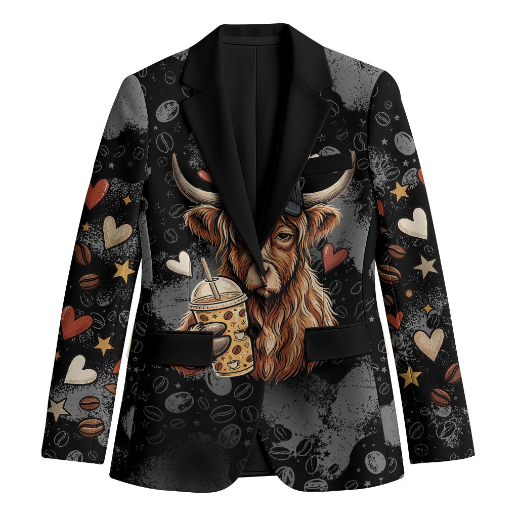 Hot Mess Highland Cow Blazer Funny Cute Coffee Lover - Im A Spicy Disaster