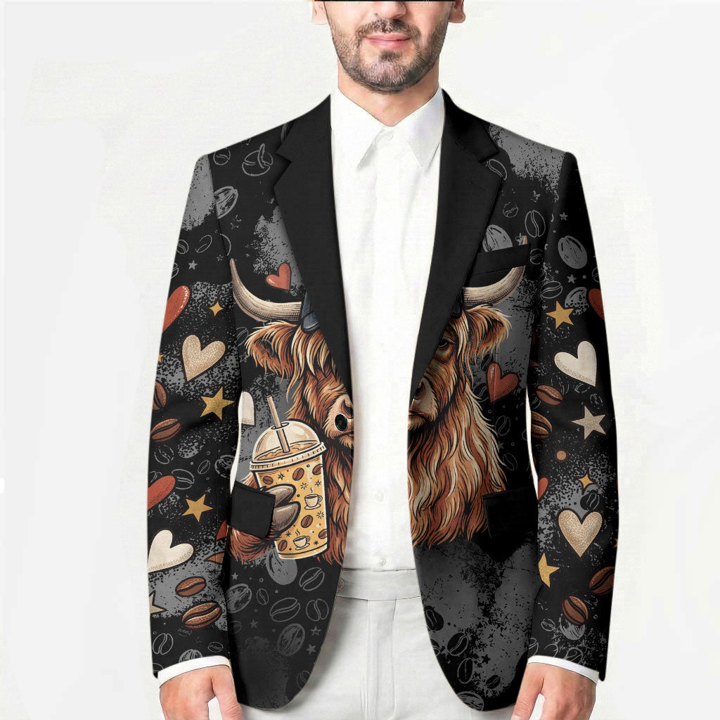 Hot Mess Highland Cow Blazer Funny Cute Coffee Lover - Im A Spicy Disaster