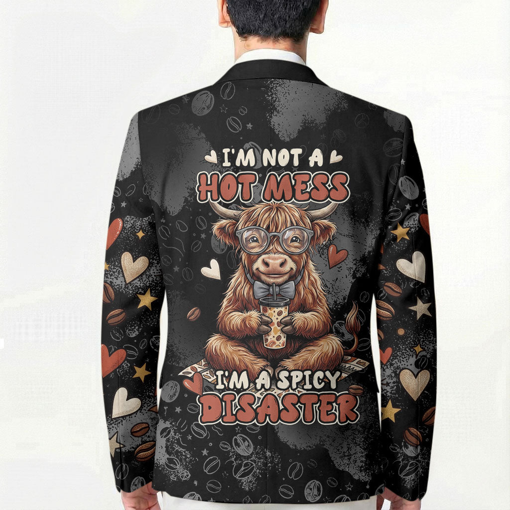 Hot Mess Highland Cow Blazer Funny Cute Coffee Lover - Im A Spicy Disaster