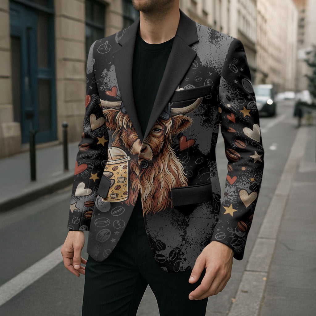 Hot Mess Highland Cow Blazer Funny Cute Coffee Lover - Im A Spicy Disaster