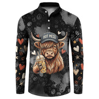 Hot Mess Highland Cow Button Sweatshirt Funny Cute Coffee Lover - Im A Spicy Disaster