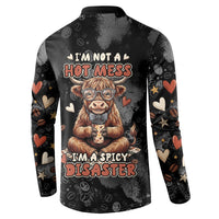 Hot Mess Highland Cow Button Sweatshirt Funny Cute Coffee Lover - Im A Spicy Disaster
